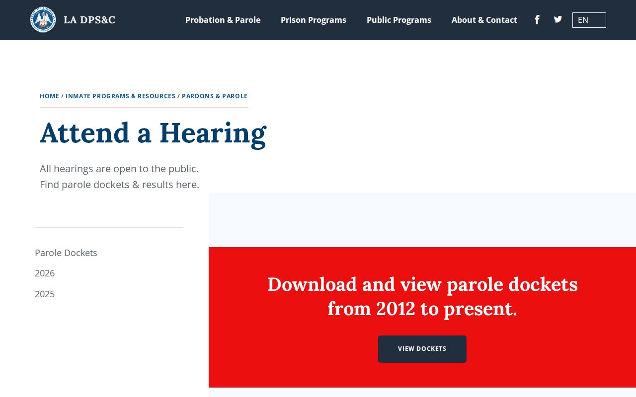 Louisiana parole agenda and ruling archive for West Feliciana Parish supervision records
