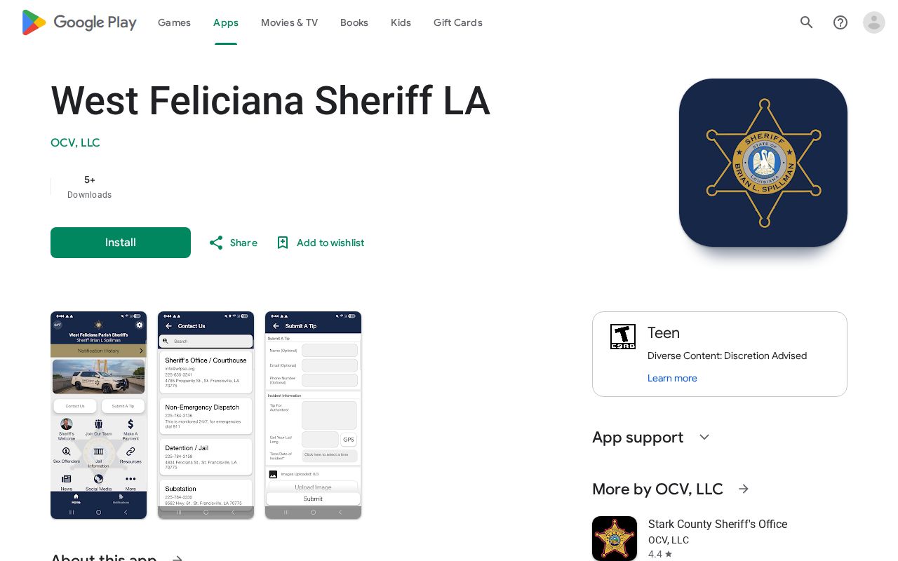 West Feliciana Sheriff app listing without a released inmate mugshot feature