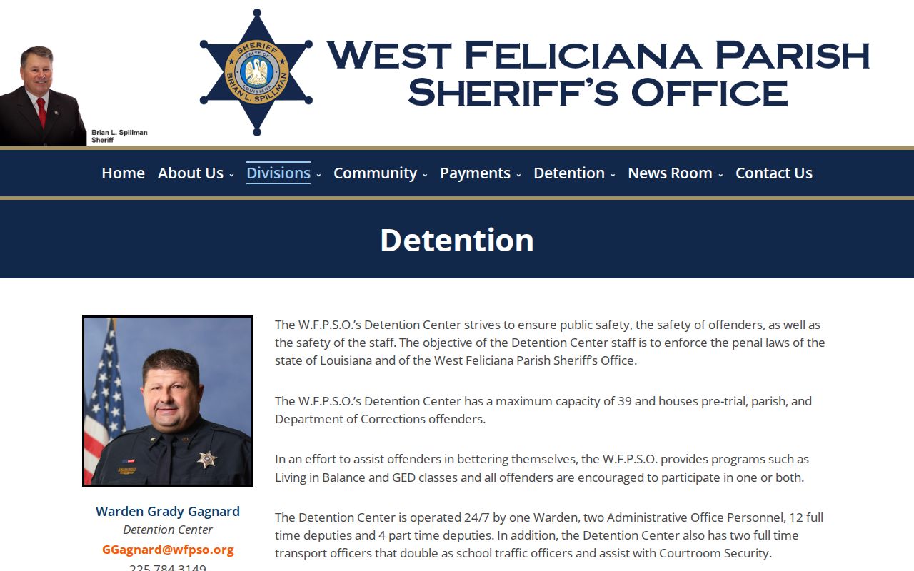 West Feliciana Parish detention capacity and mixed release custody