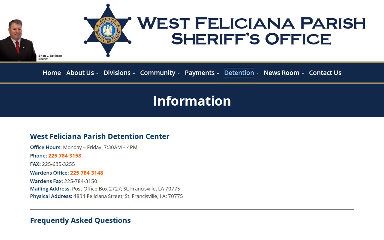 West Feliciana Parish Detention Center release contact and hours