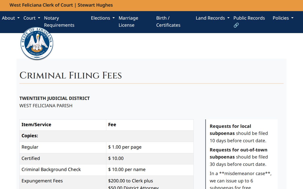 West Feliciana Parish expungement fees affecting public mugshot access