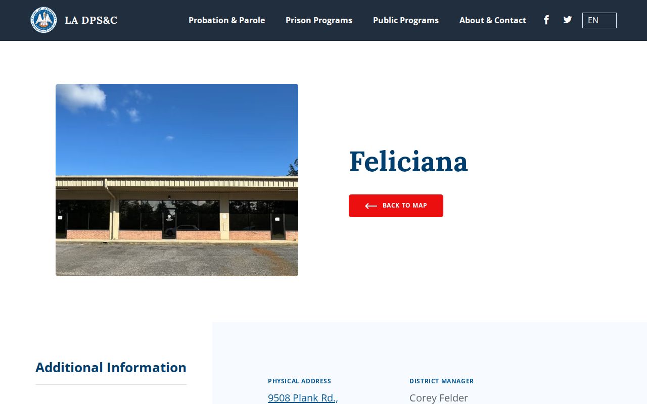 Feliciana District parole and probation office serving West Feliciana Parish releases