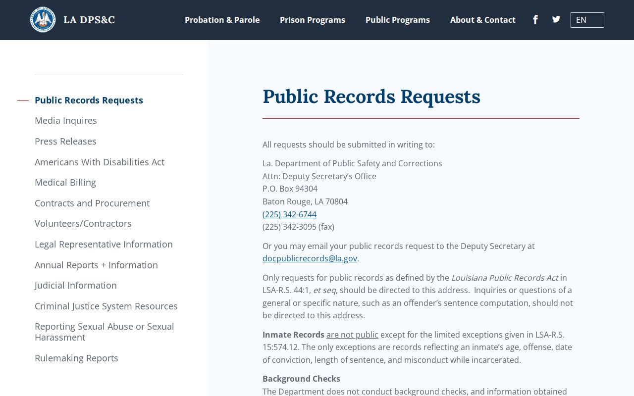 Louisiana DPS&C photo record request limits for West Feliciana Parish released inmates