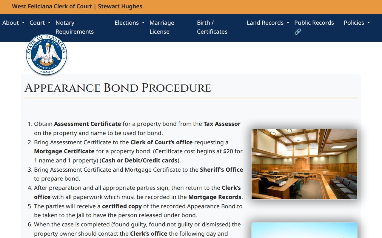 West Feliciana Parish bond procedure before inmate release