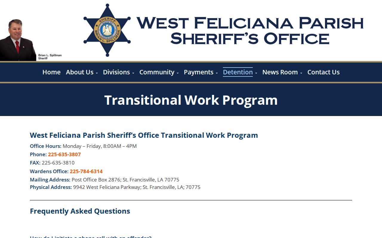 West Feliciana Parish Transitional Work Program discharge contact and programs
