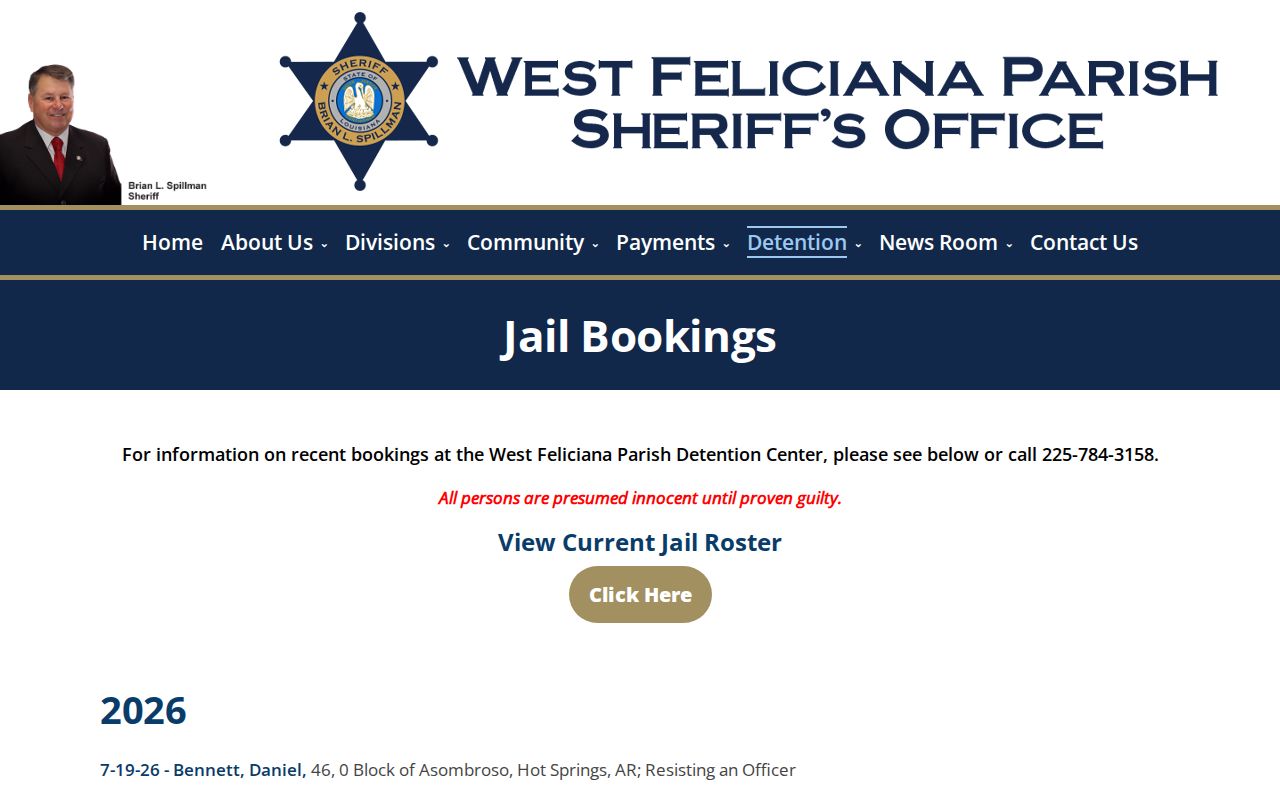 West Feliciana Parish booking archive used as a released inmate search lead